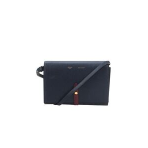 Celine Womens Leather Bi-Color Grained Clutch on Strap Handbag Blue Burgundy